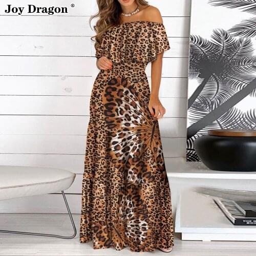 New Arrivals Women Dress 2021 Casual Long Print One Word Collar Evening Vintage Beach Party Fashion Ladies Large Swing Skirt