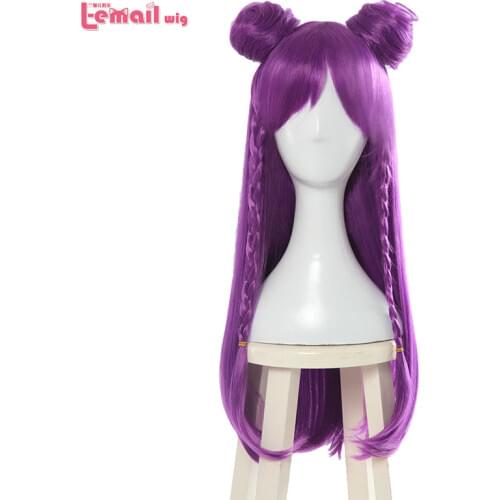 L-email wig Game LOL K/DA Kaisa Cosplay Wigs Long Purple KDA Cosplay Wig with Buns Halloween Heat Resistant Synthetic Hair