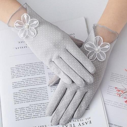 Women Glove Summer Anti-UV Thin Lace Gloves Elastic Full Finger Touch Screen Cycling Gloves