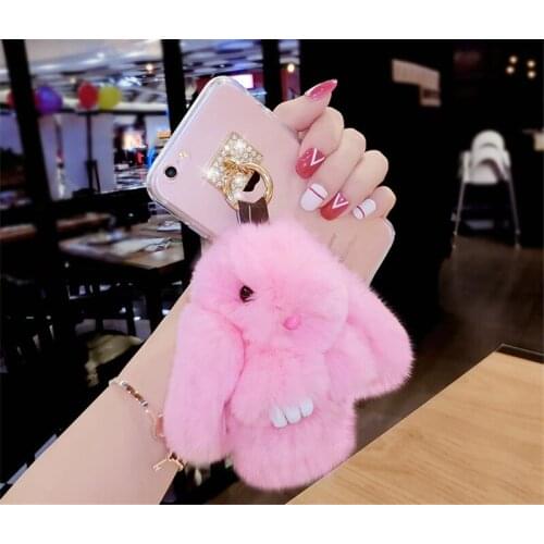 XSMYiss Fur Hair Rabbit Case For Samsung j3 j5 j7 2017 j7 Prine j4 j6 j8 2018 Bling Diamond Tassel Lovely Bunny Clear TPU Case