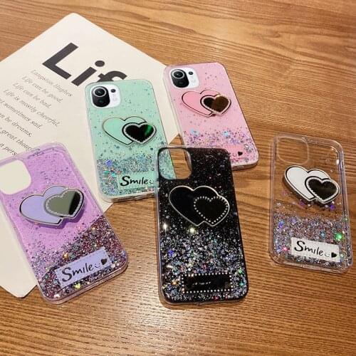 Luxury Cute Bling Glitter Silicone Phone Case For Xiaomi Mi 11 10 9 T Lite Redmi Note 9 8 7 Ultra-thin Heart-shaped Mirror Cover