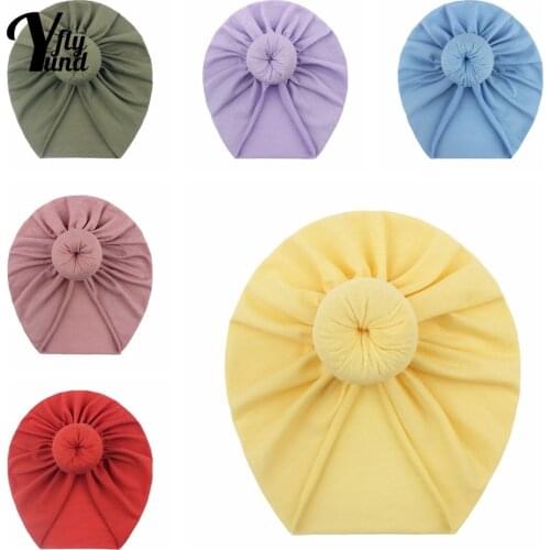 Yundfly Newborn Solid Color Donut Hats Fashion Handmade Round Ball Baby Girls Turban Cap Children Headwear Photography Props