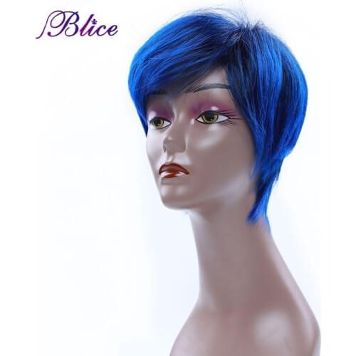 Blice Synthetic Women Wig Blue And Mixed Color Machine Made Straight Short Wigs With Kanekalon Fiber 6271A
