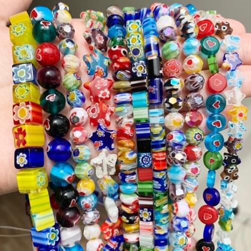 6 8 10mm Multi-flower Lampwork Glass Beads For Jewelry Making Bracelet DIYJewelry Findings Loose Spacer Glass Cross Heart Beads