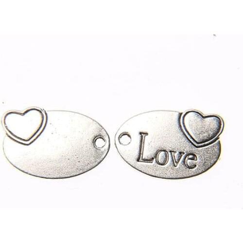 Tibetan silver plated oval love heart charm pendants 12pcs EF3560