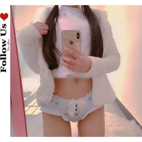 Lolita Bow Cartoon Cute Underwear For Japan Style Women Lace Kawaii Ruffle Satin Panties Crotch Cotton Seamless Briefs 2021