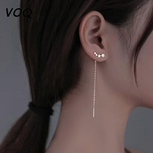 VOQ 925 Sterling Silver Star Earline Womens New Exquisite Long Chain Earrings Best Gift
