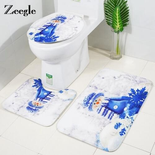 Zeegle Christmas Printed Bathroom Mat Toilet Carpet Bath Mat Absorbent Bath Rugs Bathroom Carpet Bathroom Rug Shower Mats