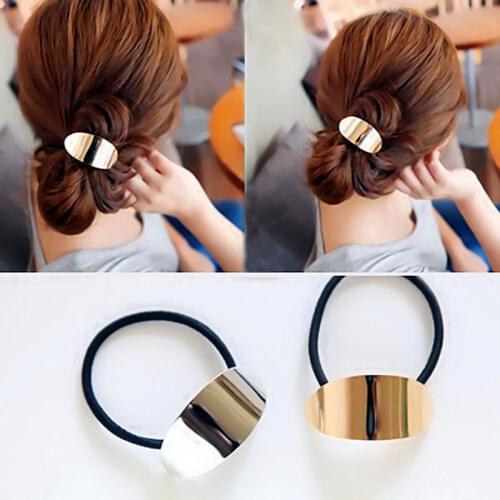 New Fashion Women Metal Leaf Triangle Vintage Ponytail Holder Elegant Elastic Hair Rope Accessories