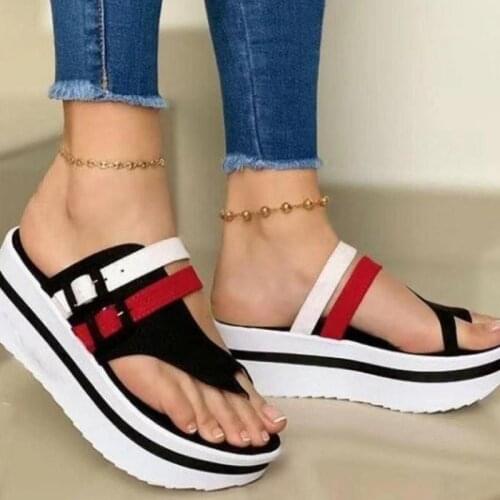 2021 Summer Women Sandals Platform Peep Toe Sandals Slippers Ladies Beach Casual Sandale Buckle Chunky Slides for Women