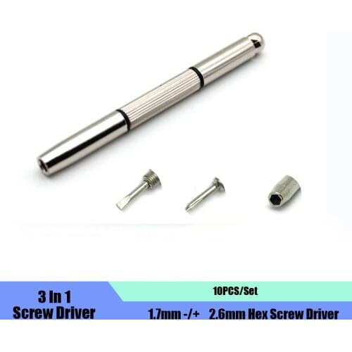 10PCS/Set 3 In 1 1.7mm -/+ 2.6mm Hex Screw Driver KeyChain Gadget