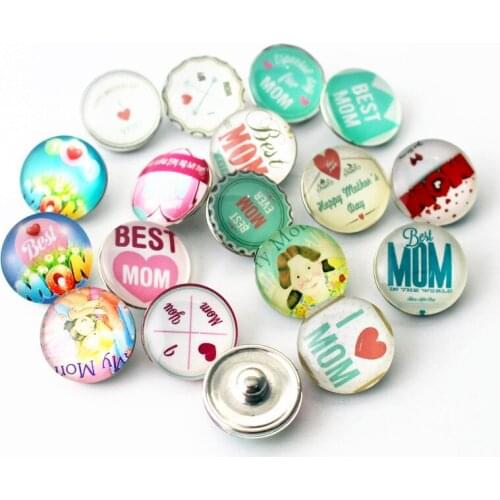 10pcs/lot Happy Mothers Day Snap Buttons Charms 18mm Glass Buttons Fit DIY Snap Bracelets&Bangle Jewelry Accessories
