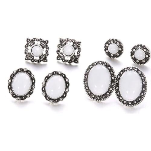 12 Sets/Lot Stud Earrings For Women Geometric Crystal Statement Dangle Drop Jewelry Earring Vintage Silver Color Ear Accessories