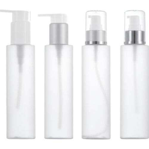 150ml frosted PET BOTTLE or plastic bottle white silver press pump and transparent lid for serum/lotion/toner/emulsion packing