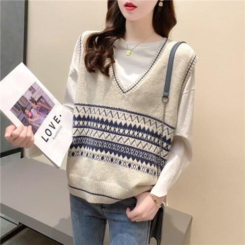 2021 Fashion Temperament New Sleeveless V-neck V-neck Vest Sweater Ladies Outer Wear Loose Pullover Knitted Tops Ladies Casual