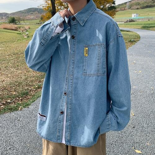 2021 Mens Fashion Cowboy Camisa Masculina Long Sleeves Denim Shirts Streetwear Blue/black Color Clothes Cargo Shirts M-5XL