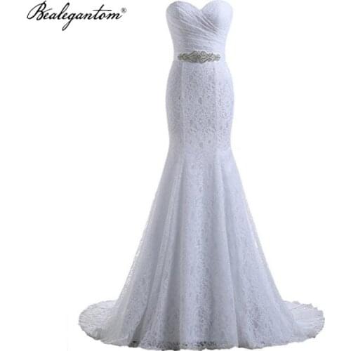 Bealegantom High Quality White Lace Mermaid Wedding Dresses 2021 Beaded Bride Gowns Robe De Mariage In Stock