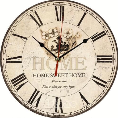 Large Vintage Flower Wooden Wall Clock Kitchen Antique Shabby Chic Retro Home