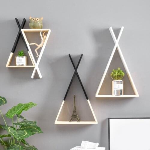 Wooden Wall Shelf Hanging Triangle Bookshelf for Living Room Home Kids Gifts