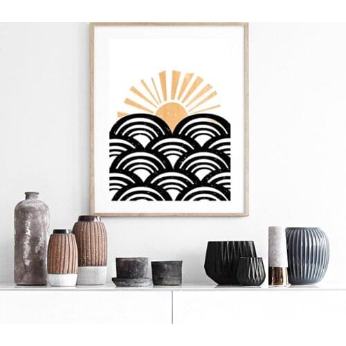Sun and Rainbow Geometric Poster Neutral Wall Art Canvas Print Abstract Painting Picture for Living Room Office Wall Decoration