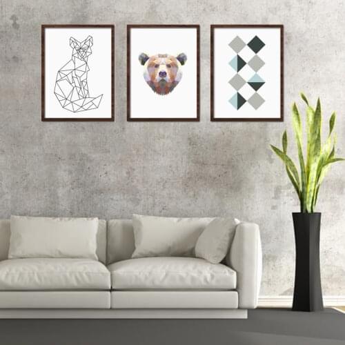 HAOCHU New Abstract Nordic Decoration Wall Art Canvas Painting Posters Fox Bear Bird Prints Wall Pictures for Living Room