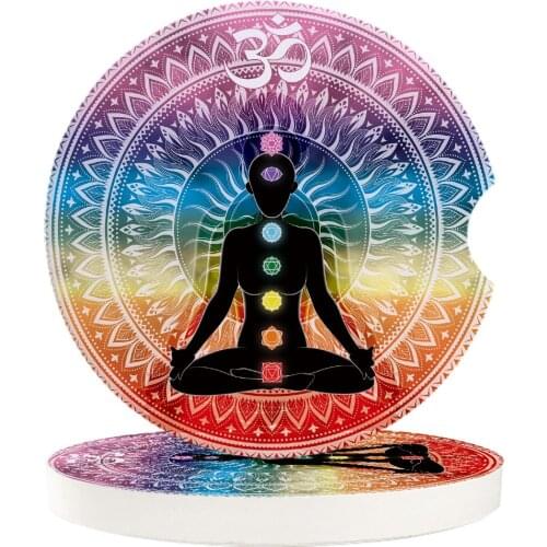 Indian Yoga Chakra Mandala Car Drink Coaster Table Placemats Creative Coffee Mug Cup Ceramics Coasters Pads Table Mats