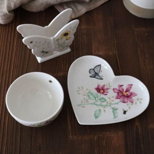 Ceramic Butterfly Series Small Bowl Love Shaped Plate Long Tray Tissue Holder