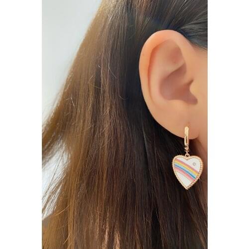 Classic Cute Lovely Heart Shaped Charm Dangle Drop Earring Rainbow White Enamel Fashion Jewelry