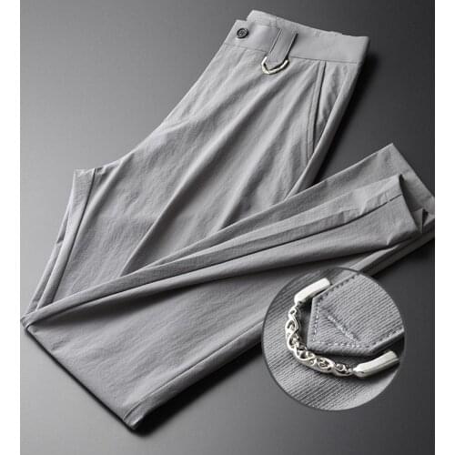 Classic Grey Mens Pants Luxury Solid Color Business Casual Mens Trousers Plus Size 4xl Hight Quality Slim Thin Summer Men Pants