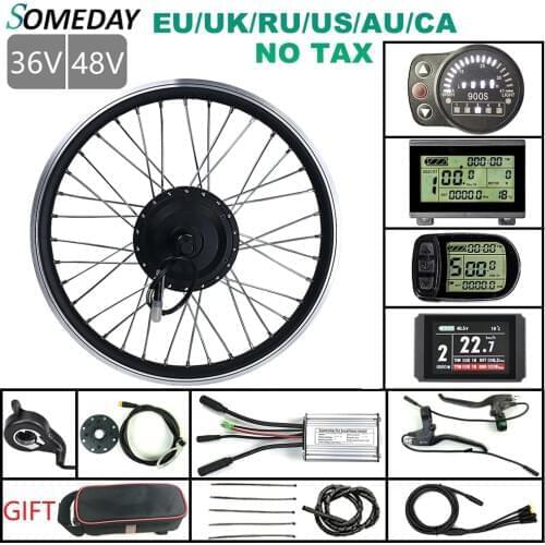 SOMEDAY 36V/48V 350W Ebike Conversion Kit Rear Rotate Hub Motor Electric Bicycle Motor Wheel KT Display Whole Waterproof Cable