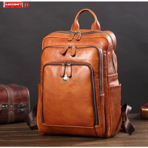 Leather Mens Backpack Leather Large-capacity Casual Youth Computer Backpack Fashion Korean Fashion Schoolbag Travel Backpacks