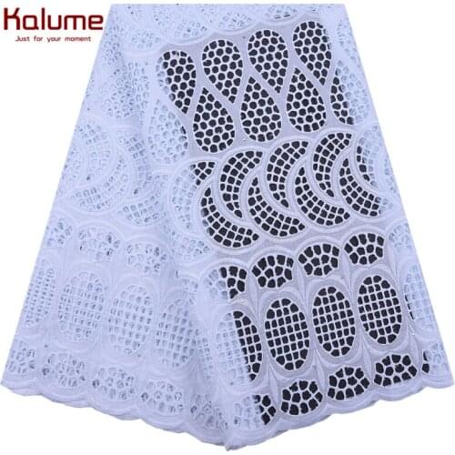 Kalume 100% Cotton African Lace Fabric Punch Hole Nigerian Voile Lace Fabric With Stones Dubai Lace For Men Women Sewing F2045