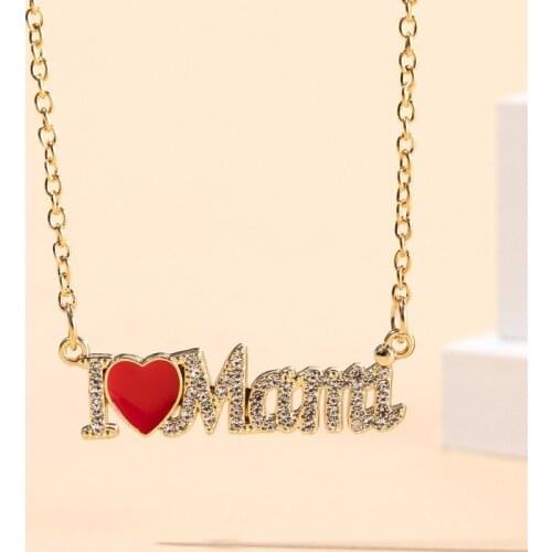 2021 Wholesale New Arrival Top Quality Love Heart Zircon Letter MAMA Pendant Warm Heart for Mother Mothers Day Gift Necklace