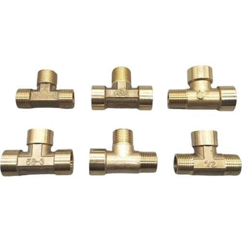 Pneumatic Plumbing Brass Pipe Fitting Male/Female Thread 1/8" 1/4" 3/8" 1/2" BSP Tee Type Copper Fittings Water Oil Gas Adapter