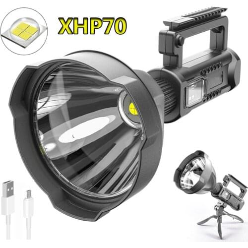 XHP70.2 Powerful LED Flashlight Portable Torch USB Rechargeable Searchlight Waterproof Spotlight with Base Fishing Light Lantern