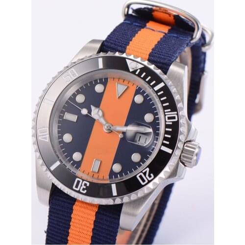 40MM Blue Orange Dial Sapphire Glass Ceramic Bezel Seeing Case Back MIYOTA 8215 Automatic Mens Wristwatch