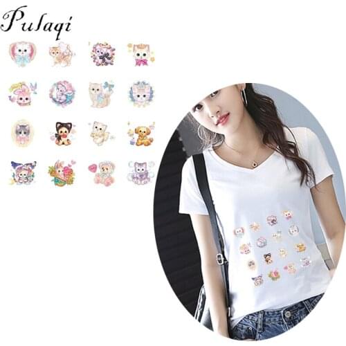 Pulaqi Cartoon Cute Cat Patches Heat Transfer Stickers For T-shirt Dress Sweatshirt A-level Washable DIY Clothing Decoration B