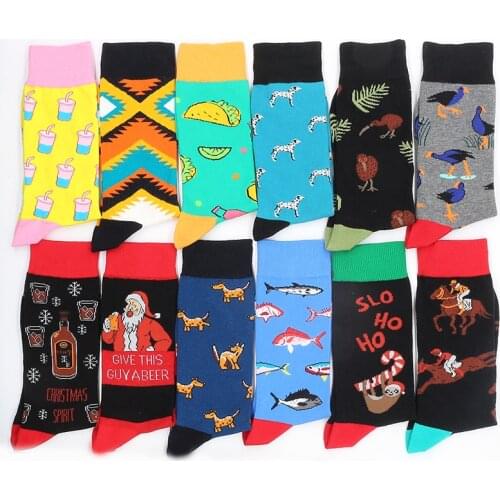 Fashion Men Socks Colorful Combed Cotton Autumn Winter Socks Funny Cartoon Animal Breathable Socks For Men Happy Wedding Gifts
