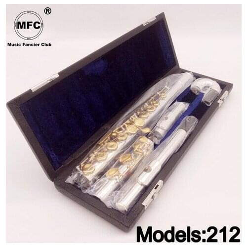 New MFC Professional Flute 212 Silver Plated Flute Gold Key Intermediate Student Curved Headjoint Flutes C Leg 16 Hole Close