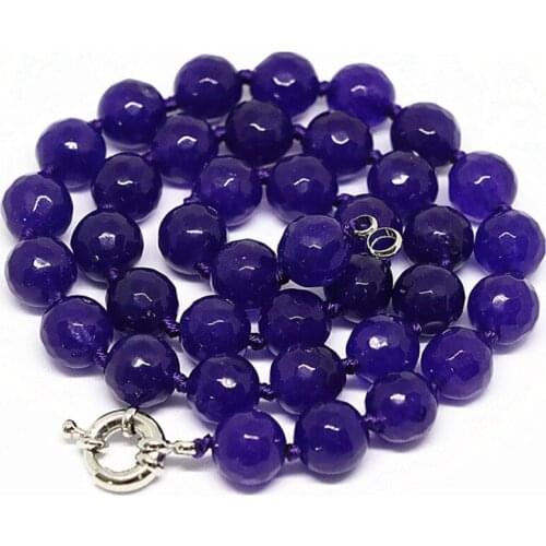 Charms Natural Stone Beads Necklace Chalcedony Jades Faceted Round Chain Necklaces 8mm 10mm Elegant Women Jewelry 18inch B1450