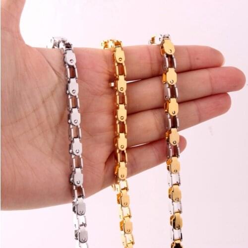 Stainless Steel Necklace Chunky Gold Chain Necklace Men Embossing 5mm Vintage Party Men Jewelry Hot Selling Gold Color Box Chain