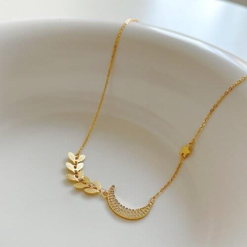 CHUANGU 925 Sterling Silver Simple CZ Zircon Star Moon Necklace Pendant Handmade Choker Boho Necklace For Female Jewelry