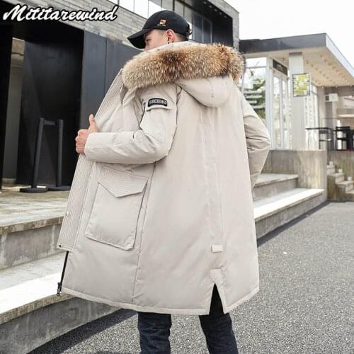 -40 Degree Couple Down Parka Winter White Duck Down Jacket X-Long Warm Thicken Coat Men Fashion Hooded Fur Collar Windbreaker