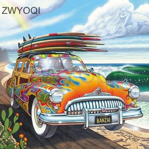 Full Round Diamond mosaic Car surfboard sun Full Square Diamond embroidery Cross stitch Car surfboard 5DDIY Diamond painting Car