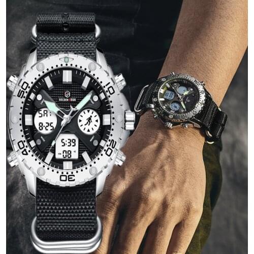 Luxury high quality mens multi-function dual movement mens sports hand business sports party watch silverwatch