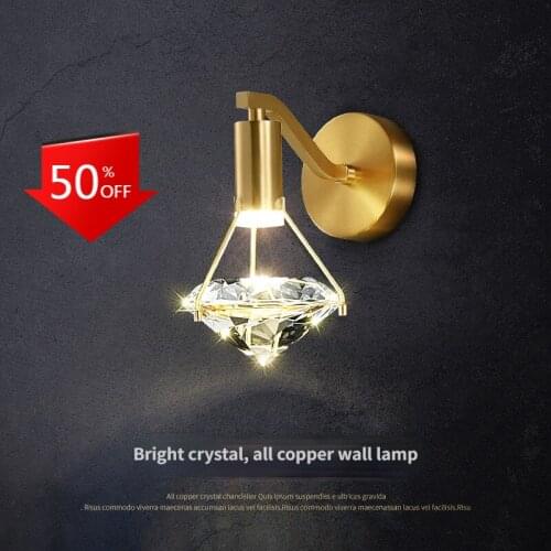 Light Luxury Bedroom Bedside Wall Lamp Modern Simple Nordic Living Room Corridor Copper K9 Crystal Diamond Background Wall Lamp