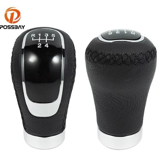 Car 5/6 Speed Gear Shift Knob Universal Manual Transmission Black PU Leather with 3 Style Cap Shifter Lever Auto Interior Parts