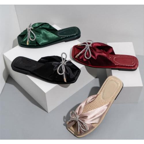 2021 New Summer Women flat Slippers Slip On Slides Fashion Bow Woman High Quality Shoes Ladies Sandy beach Sandals 37-42