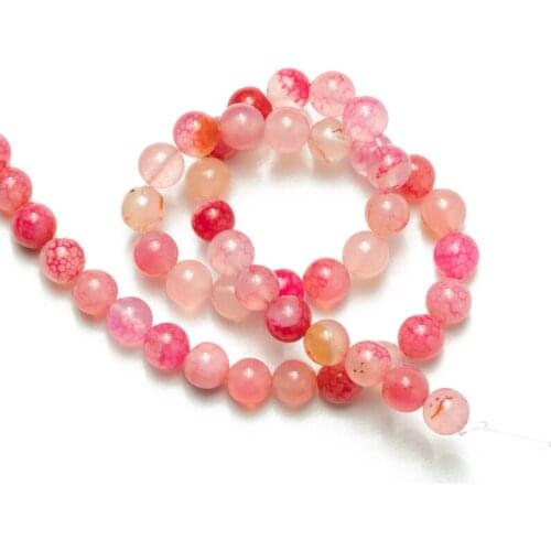 Light Rose Red Cracked Glass Beads Natural Stone Round Loose Beads for Jewelry Making Necklace Bracelet DIY 4 6 8 10 12mm