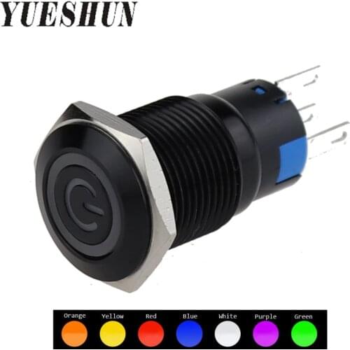 LED Momentary 16mm Push Button Switch Black Oxidized Aluminum 1NO 1NC Waterproof Electrical Equipment Power On Off Switches